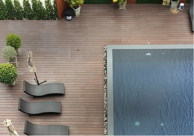 Cleaned pool deck and patio at sunset